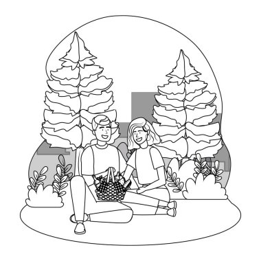 Çift kadın ve adam piknik tasarımı