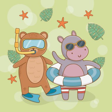 Ayı ve su aygırı çizgi filmi yaz sezonu tasarımında