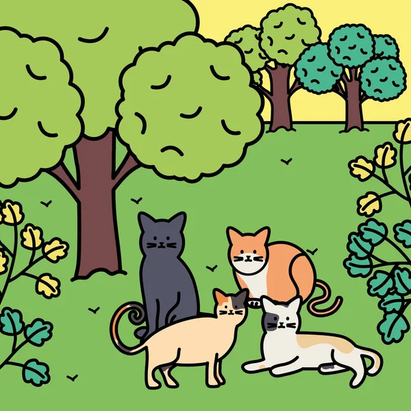Şirin kediler parkta sevimli maskotlar — Stok Vektör