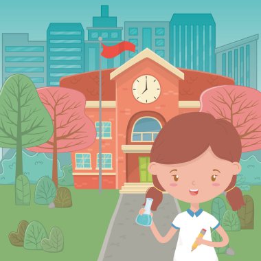 School building and girl cartoon design