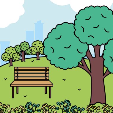 ahşap sandalye sahnesi ile park manzara