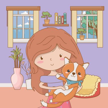 Köpek karikatür tasarımı ile kız