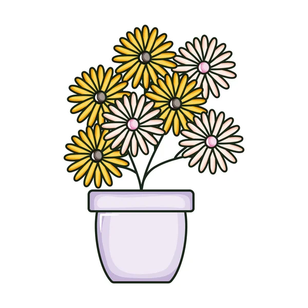 Beau jardin de tournesols en pot de céramique — Image vectorielle