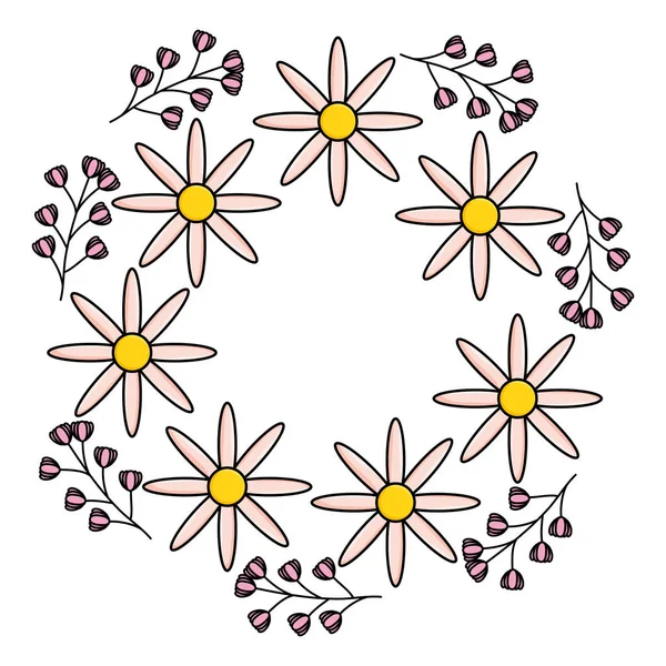 Virágok kerti növények kör alakú keret — Stock Vector