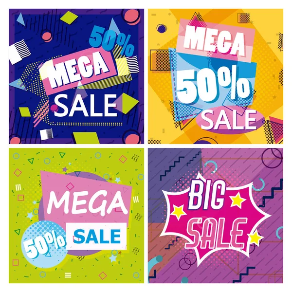 Set of big and mega sale posters — Stock Vector