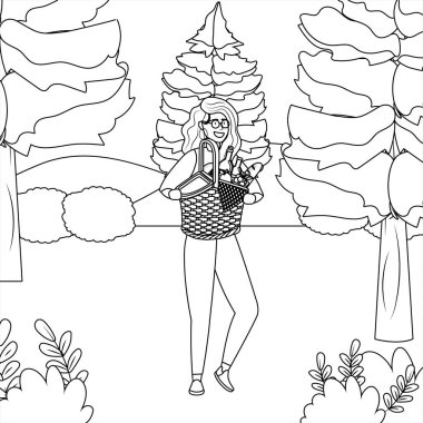 Kadın karikatür sahip piknik tasarım