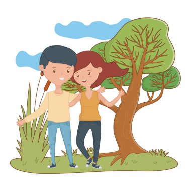 Genç çocuk ve kız karikatür tasarım