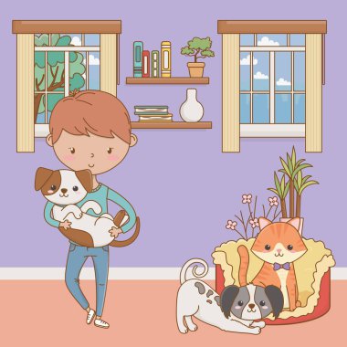 Kedileri ve köpekleri olan çocuk çizgi film tasarımı