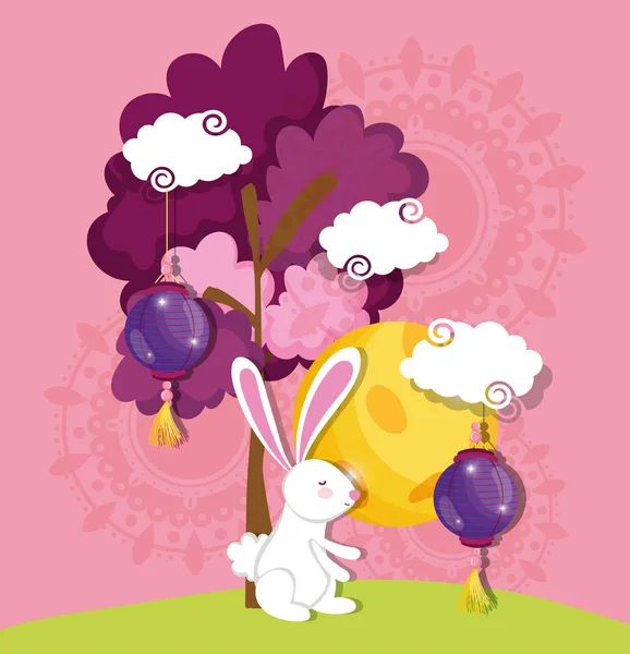 Lapin heureux lune festival image — Image vectorielle