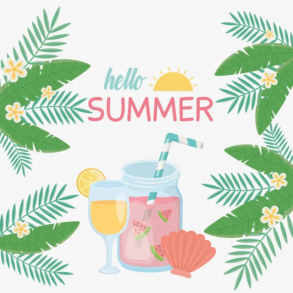 Hallo Sommer Poster mit frischen Cocktail-Ikonen — Stockvektor