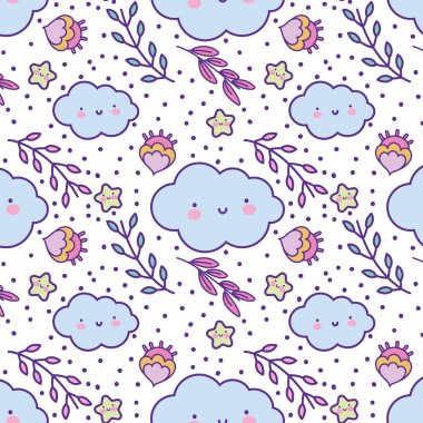 Kawaii karikatür arka plan tasarım vektör çizimi