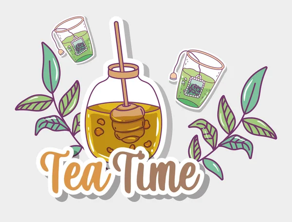 Boceto de tiempo de té de diseño plano — Vector de stock