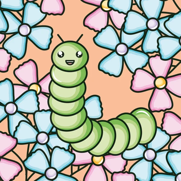 Cute little worm kawaii character — ストックベクタ