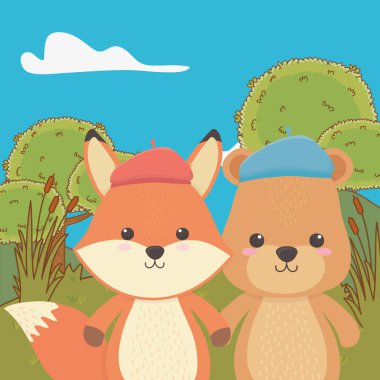 Şapka tasarımlı Tilki ve Ayı çizgi filmi