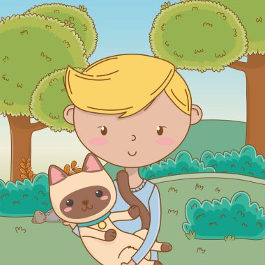 Kedi karikatür tasarımı ile çocuk