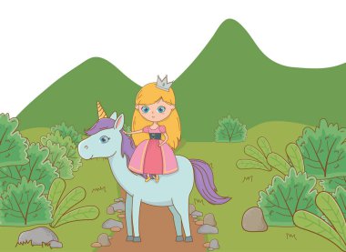 Ortaçağ prenses çizgi film tasarım vektör çizimi