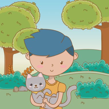 Kedi karikatür tasarımı ile çocuk