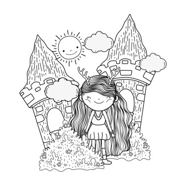 manzara kale ile sevimli küçük peri