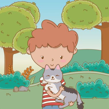 Kedi karikatür tasarımı ile çocuk