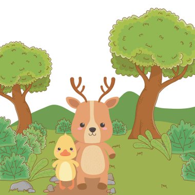 Ördek ve Ren geyiği karikatür tasarım