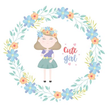cute little girl with floral crown character