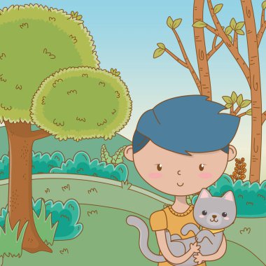 Kedi karikatür tasarımı ile çocuk