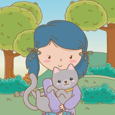 Kedi karikatür tasarımı ile kız