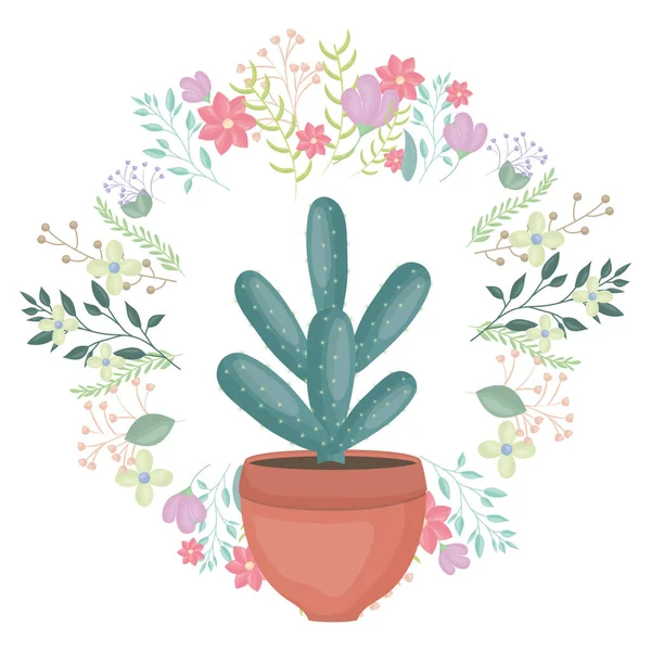 花冠を持つセラミックポットのエキゾチックなサボテンの植物 — ストックベクタ