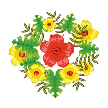 Yapraklı egzotik ve tropikal çiçekler.