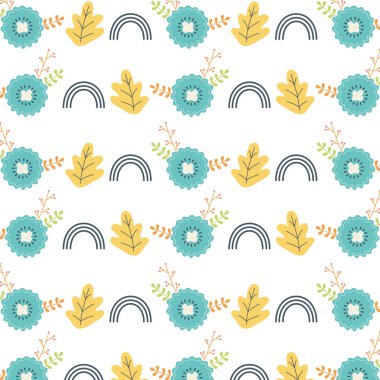Çiçek yaprağı ve gökkuşağı arkaplan tasarımı vektör çizimi