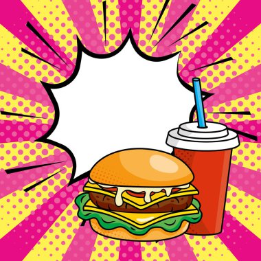 Hamburger ve soda vektör illüstrasyonu