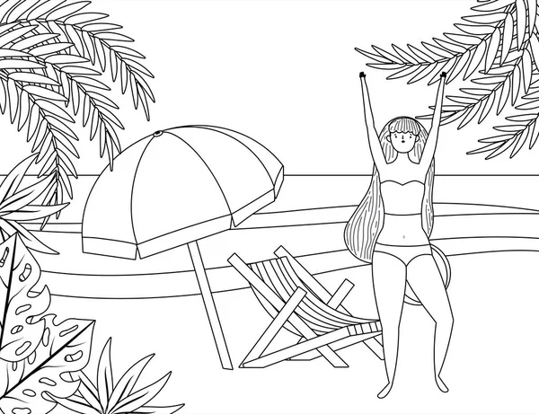 Fille avec conception de maillots de bain d'été — Image vectorielle