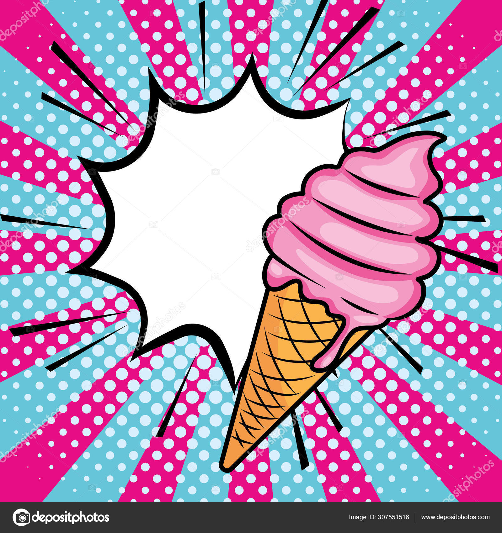 Pop art ice cream cartoon Stock Vector by ©stockgiu 307551516, image size:1600x1700