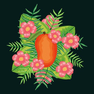 Çiçekli ve yapraklı taze mangolar.