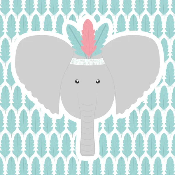 Elephant with feathers hat and pattern — Stock Vector