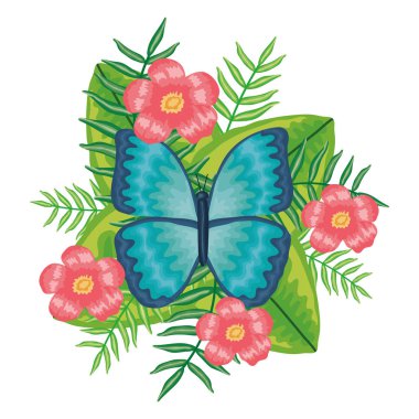 beautiful butterfly with exotic and tropical floral decoration