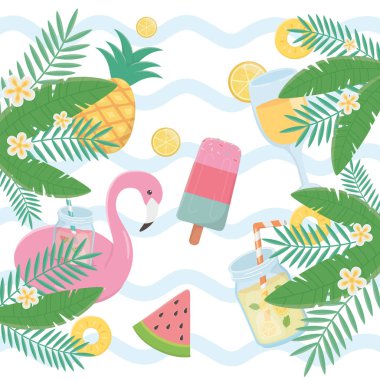 yaz tatil poster seti simgeleri