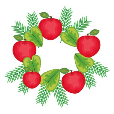 fresh apples fruits with leafs frame