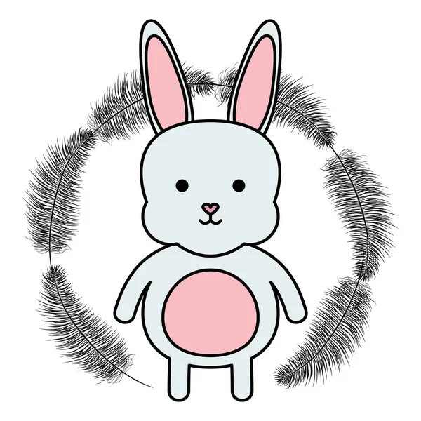 Cute little rabbit with feathers frame — Stock Vector