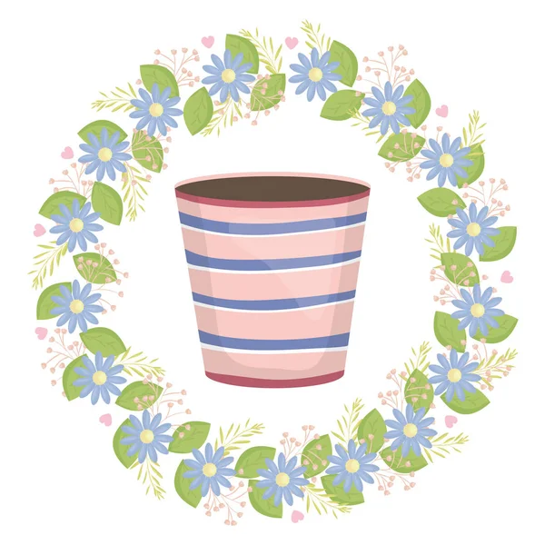 Keramik Garten Topf gestreift mit Blumenkranz — Stockvektor