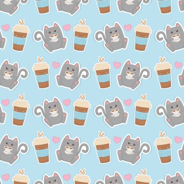 Kahveli sevimli kedi, kawaii karakterleri.