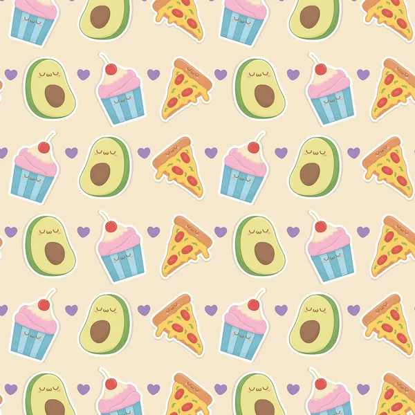 Set of food kawaii characters pattern — Archivo Imágenes Vectoriales