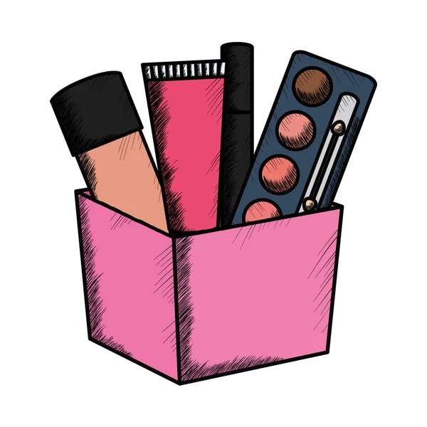 Set van make-up accessoires in doos — Stockvector