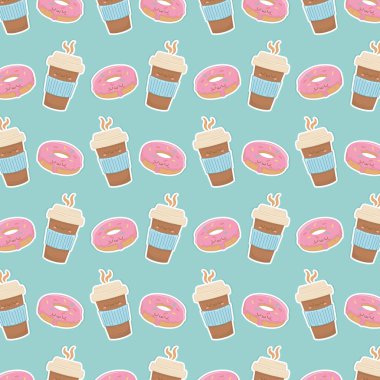 Kahve ve donut kawaii karakter modeli