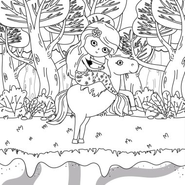 Denizkızı ve peri masalı tasarım vektör illüstrasyon tek boynuzlu at