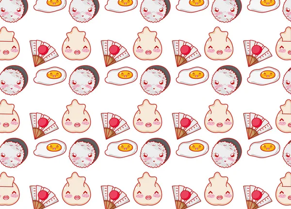 Japonês gastronomia fundo kawaii desenhos animados —  Vetores de Stock