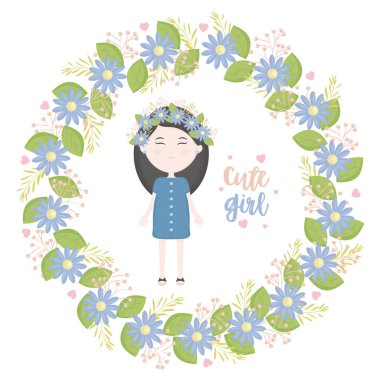 cute little girl with floral crown character