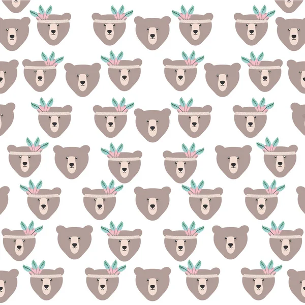 Bears grizzly with feathers hat pattern background — Vettoriale Stock