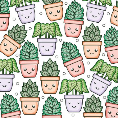 house plants kawaii comic characters pattern