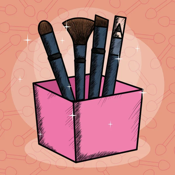 Make up set brushes in container — Stok Vektör